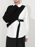 Women White Knitting Split Big Size Blouse New Lapel Long Sleeve Loose Fit Shirt Fashion Tide Spring Autumn 2023