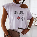 Shoulder O-neck Short Sleeve Women's Tshirt Loose Solid Ovesize Ladies Tshirts 2021 Fashion Casual Women Summer Clothes