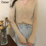 Cardigan Women Long Sleeve Slim Solid Color Knitted Simple V-neck Sweaters Elegant Outerwear Female Spring Fall