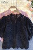 Korean Woman Clothes Blusas Mujer De Moda Fashion Shirts 2023 Hollow Out Floral Blouses Women Lace Laides Cropped