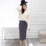 Winter Bodycon Skirt Women Stretchable Split Skirt Mid Calf Slim Pencil Skirts For Women Female Knit