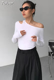 Fashion Women's Knitted Pullover Oblique Collar Long Sleeve Off Shoulder Hollow Out Sweater Female Autumn 2023 New