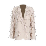 Toloer Spring New Fashion Personality V Collar Long Sleeve Three-Dimensional Bow Splicing Design Sense Small Suit Jacket Female-Outfit