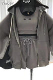 Shorts Three 3 Piece Sets Women Vest Drawstring Shorts Hooded Zipper Jacket Sportswear Suits Female Solid Sports