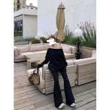 New Fashion Black Long-Sleeved T-Shirt Blouse Simple Sister Temperament Trousers Two