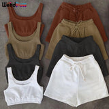 Puss 2 Piece Sets Women Casual Cotton Tracksuit Fitness Tank Top Drawstring Shorts Activity Stretchy Summer Street