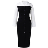 Women's Autumn And Winter Women's Fashion Career Long-Sleeved Suit Collar Splicing Bag-Gushion Pencil Dress