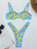 Frill Trim Underwire Floral Bikini Set-Outfit
