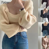 Women's Sweater Warm All-match Square Collar INS Square Neck Pink Top Autumn Winter Sweater for Dating Women's