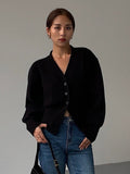 V-Neck Solid Color Temperament Women's 2023 Autumn And Winter Single Breasted New Long Sleeve Sweater Cardigan