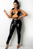 Party Sexy Leather Cut Out Halter Bodycon