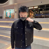 And Leisure Autumn Trend Full Of Stars Hot Diamond High Sense Loose Denim Coat Collar Men 2025