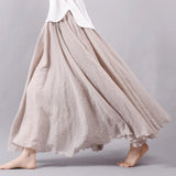 Elegant High Waist Linen Maxi Skirt 2020 Summer Ladies Casual Elastic Waist 2 Layers Skirts saia