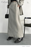 Fashion Women's Notched Collar Spliced Diagonal Buckle Striped Blazer Loose High Waist Grey Skirt Spring 2023 New