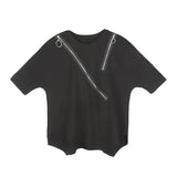 Women Black Asymmetrical Sittch Big Size T-shirt New Round Neck Long Sleeve Fashion Tide Spring Autumn 2023