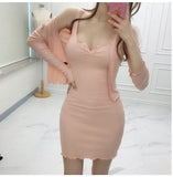 Spring Dress Womens Black White Long Sleeve Mini Dresses Women Autumn Skinny Slim Elastic Bodycon Sexy Evening Party