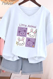 Plus Size T Shirt 100% Cotton L-5XL Tshirt Short Sleeve Women Top 2023 Summer Cartoon T Shirt V Neck Oversized T