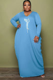 Print O-Neck Loose Plus Size Maxi