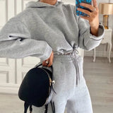 Loose Fleece Women's Pants Tracksuit Cropped Hooded Top And Drawstring High Waist Joggers Ladies Sports Suit 2022
