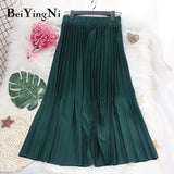 Pleated Midi Skirt Elastic High Waist Sweet Casual 2020 Summer Slim Long Preppy Woman's Skirts Maxi Black Skirt