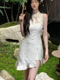 Woman Dress 2023 Vestidos De Mujer Chinese Style Vintage Robe Femme Tunic Ruffles Hollow Out Mini Summer Dresses