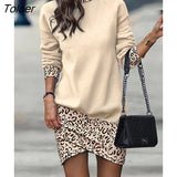 Women Dress Autumn Winter Turtleneck Long Sleeve Casual Loose Print Dress 2023 Fashion Elegant Office Lady Dresses Robe