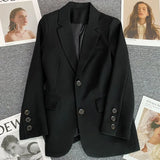 Women Koran Slim Single Breasted Suit Fall Long Sleeve Black Office Ladies Jacket Fashion Designed Female Coat