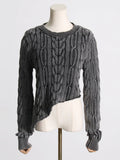 Toloer Feeling Wash Water Sweater Female 2024 Spring And Autumn Women's New Twist Irregular Waist Sleeve Knit Jacket-Outfit