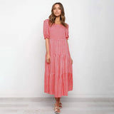 Dress Fashion Loose Casual Black Plaid Puff Sleeve Ruffle Ruched One-piece Long Dresses New Arrival Spring Summer