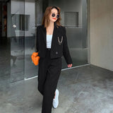 Women Sexy One Button Casual Cropped Blazer Jacket+High Waist Draping Wide Leg Pants 2022 Summer Korean Harajuku Two Piece