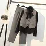 3 Pieces Set Women Pullover Long Sleeve Blouses Shirts Sleeveless vest Tops and Wide Leg Pants Suit Women's Sets