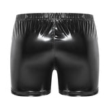 Toloer Men's PU Bright Leather Shorts, Bright Mirror Flat Leather Pants No Odor Size Accurate-Outfit