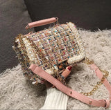party 2022 Winter Fashion New Female Square Tote Bag Quality Woolen Pearl Women's Designer Handbag Ladies Chain Shoulder Crossbody