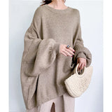 Big Size Gray Knitting Sweater Loose Fit Round Neck Long Sleeve Women Pullovers New Fashion Autumn Winter 2022