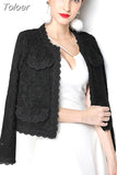 Toloer Elegant Women Blazer Long Sleeve Hollow Out Female Jacket Lace Patchwork Office Ladies Outwear Black White 102-1-Outfit