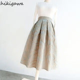 Skirts Woman Midi Jacquard Slim A-line Jupe Women's Clothing High Waist Temperament Skirt Vintage Faldas Mujer Moda