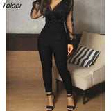 Jumpsuits Fashion Sheer Mesh Glitter Pocket Design Jumpsuit & Europe America Women's Clothes Weekend Party Evening