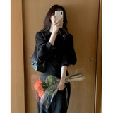 Fashion Long Sleeve Shirt Dress Women Autumn Vintage Midi Jacket Dresses Za Female Casual Loose Party Robe Maxi Bandage
