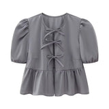 New Bubble Sleeve With Solid Color Short Top