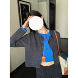 Complete Set Of Early Autumn Wear And Match Color Splicing Fake Two Knitted Cardigan Women Autumn High-Rise Skirt
