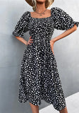 Sweet Square Collar Puff Sleeves Leopard Print Fit and Flare Holiday