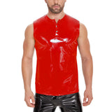 Toloer Men's Mirror PU Bright Leather Vest Slim Leisure Waterproof Sleeveless Leather Vest Size Accurate-Outfit