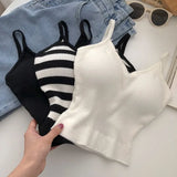New Outlet Cute Y2K Women's Tops Women's Striped Crop Tops Built-in Bra Spaghetti Straps Y2K Old Women's