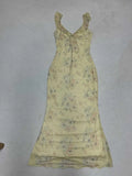 Style Sexy Mesh Print Small Flying Sleeve Sling Dress Babes V Tie Collared Waist
