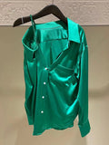 Casual Off Shoulder Shirt For Women Lapel Long Sleeve Asymmetrical Solid Button Through Blouse Female Clothing
