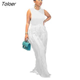 2022 New Design Sleeless Bosysuit and Tassel Pants Set Two Piece Set Fringe Wide Leg Trousers Summer Spring Matching