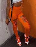 Sexy Orange Lace-Up High Waist