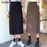 Skirts Women Korean Style Solid Ladies Design Temperament Autumn Feminino Side-slit All-match Leisure New College