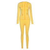 Yiallen Autumn Two Piece Set Women Long Sleeve Hooded Zipper Pocket Sporty Jackets+Leggings Matching Sets Workout Stretchy