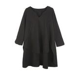 Women Black Brief Back Long Temperament Long T-shirt New V-Neck Long Sleeve Fashion Tide Spring Autumn 2023